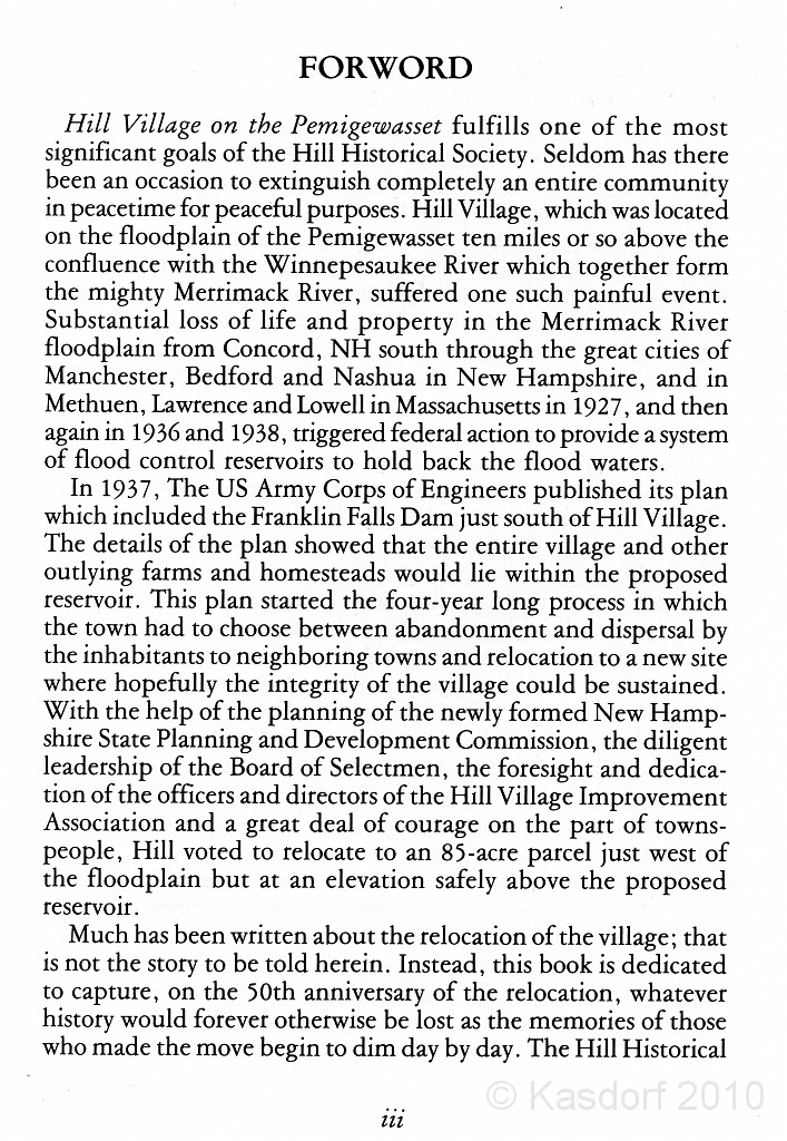 Old Hill Village book 2010 003.jpg - The other book I located is "Hill Village on the Pemigewasset" by the Hill Historical Society. This has detailed information on the why, when and how of the move, with lots of pictures. I was able to find it on the internet at a reasonable price.